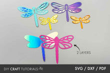 Load image into Gallery viewer, Colorful dragonfly-shaped cutouts on a gray background with '2 Layers' text.