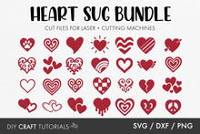 Load image into Gallery viewer, Collection of heart-shaped designs with 'Heart SVG Bundle' text on a white background