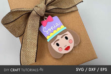Load image into Gallery viewer, Gift box with a decorative tag featuring a cartoon character and the name 'Sonia'.