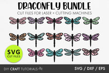 Load image into Gallery viewer, Dragonfly SVG cut files for laser cutting machines on a white background
