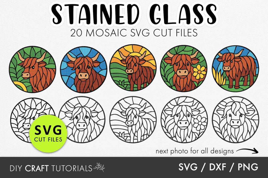 Highland Cow Stained Glass SVG