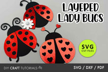 Load image into Gallery viewer, Layered ladybug SVG cut files with red and black designs on a gray background.
