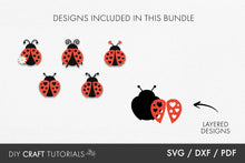 Load image into Gallery viewer, Collection of ladybug designs included in a bundle with SVG, DXF, and PDF formats.
