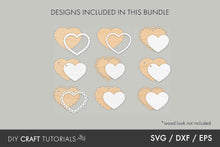 Load image into Gallery viewer, Heart-shaped cutout designs with lace details on a gray background, labeled as part of a DIY craft tutorials bundle.
