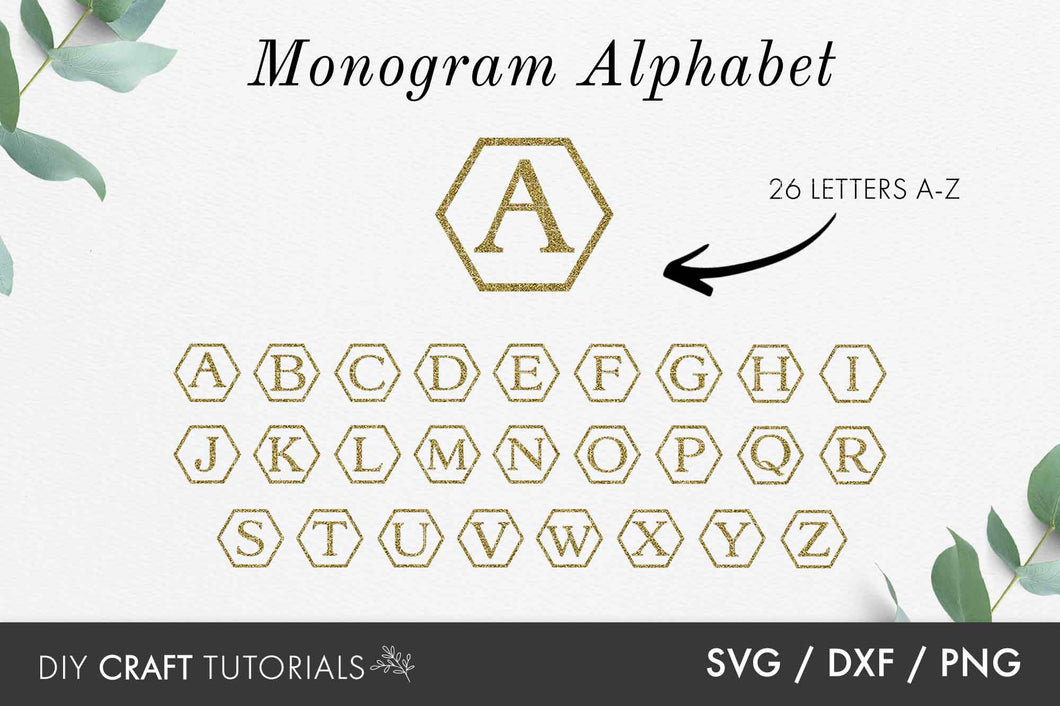 Hexagon Monogram SVG - Alphabet Set