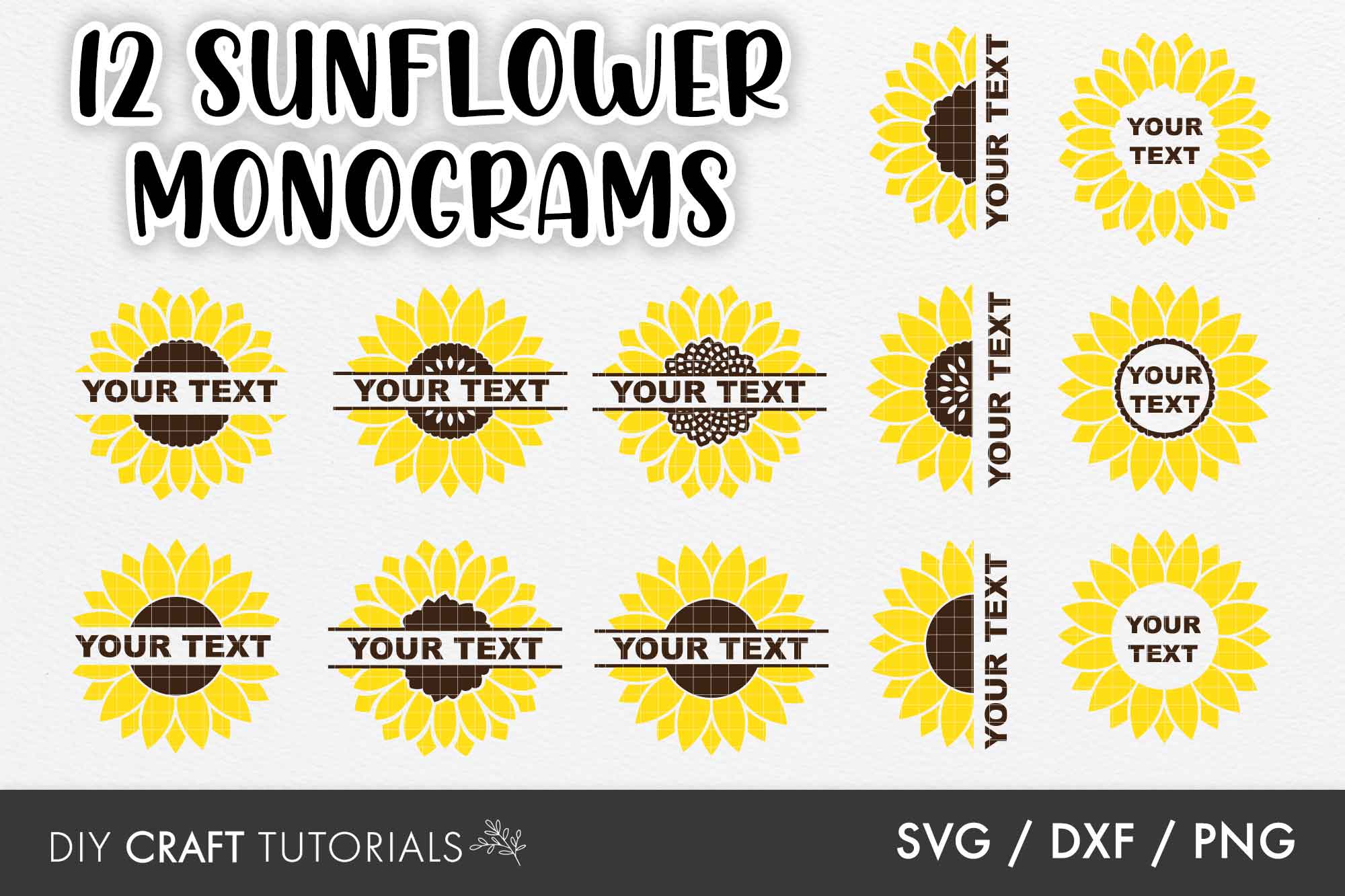 Sunflower Line Monogram SVG  Sunflower Split Monogram PNG